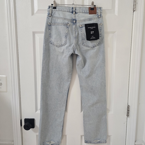 Anine Bing Kate High Rise Slim Straight Jeans In Distructed Bleached New Size 27 - Picture 10 of 13